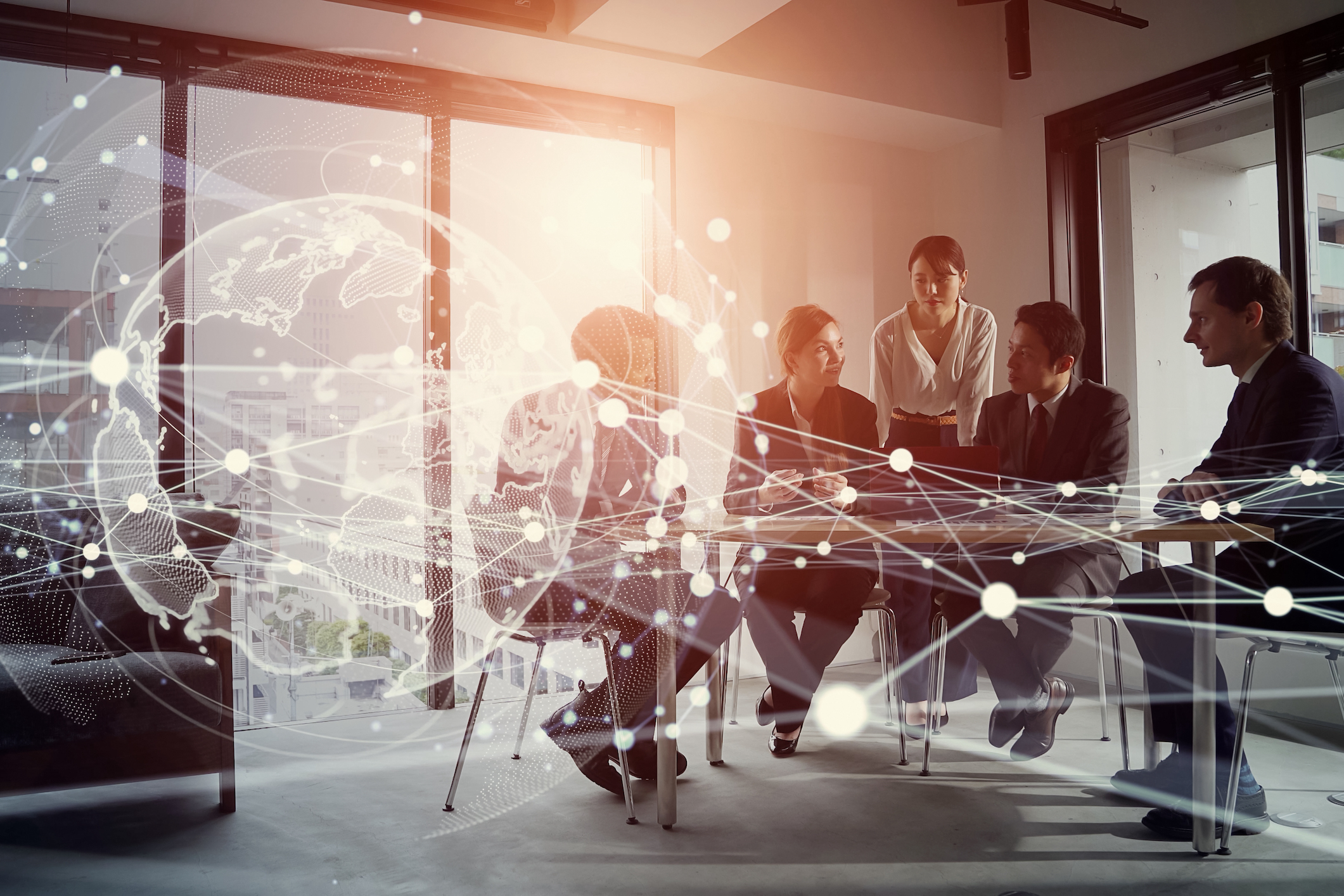 Global business concept. Communication network. Management strategy. Digital transformation.